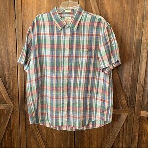 J. Crew Men's Plaid Button Down Shirt - Blue, Green, Red; XL; 100% Linen; NWOT